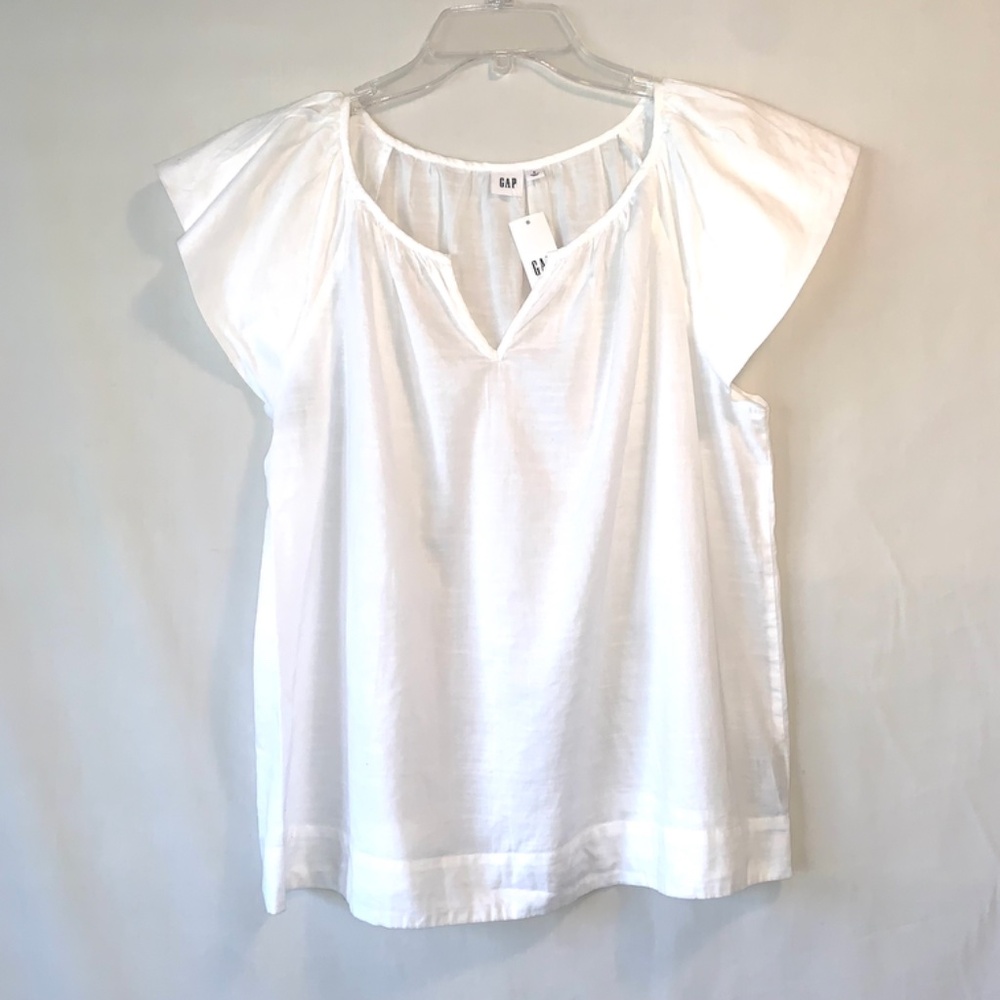 GAP Womens White V-Neck Short Flutter Sleeve Blouse Size Small